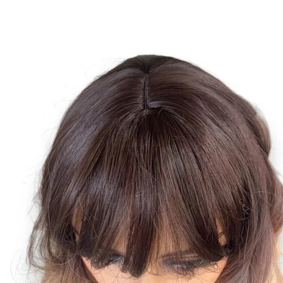16 In ombre Brown To Honey Blonde wavy Short Wig Realistic Look with bangs - Picture 3 of 9